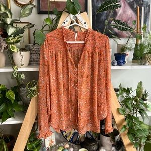 Free people orange floral peasant Lela blouse size L